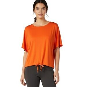 Betabrand Shirt Top Womens XL Orange Short Sleeve Drawstring Hem Relaxed W3032